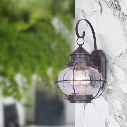 Coffee/Bronze Lantern Wall Light Retro White/Clear Glass 1 Head Outdoor Wall Lighting with Wire Cage Clearhalo 'Wall Lamps & Sconces' 'Wall Lights' Lighting' 817779