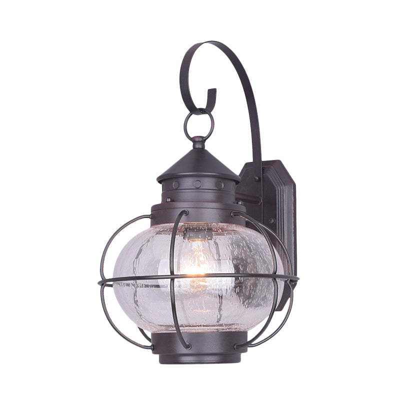 Coffee/Bronze Lantern Wall Light Retro White/Clear Glass 1 Head Outdoor Wall Lighting with Wire Cage Clearhalo 'Wall Lamps & Sconces' 'Wall Lights' Lighting' 817780