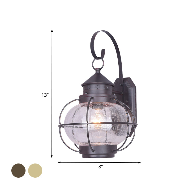 Coffee/Bronze Lantern Wall Light Retro White/Clear Glass 1 Head Outdoor Wall Lighting with Wire Cage Clearhalo 'Wall Lamps & Sconces' 'Wall Lights' Lighting' 817781