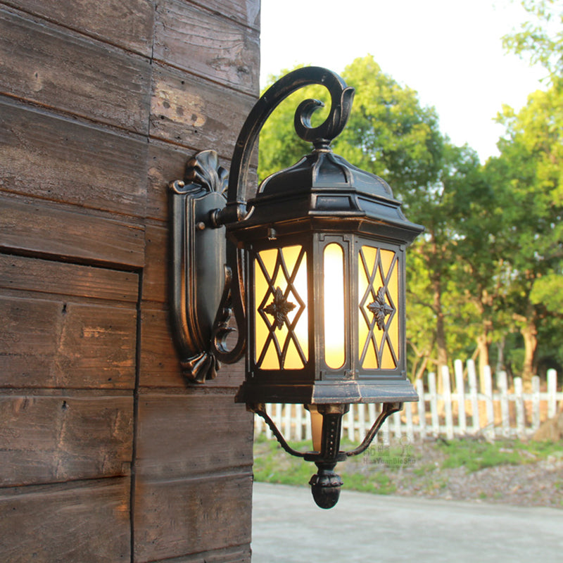 Aluminium Birdcage Wall Lighting Rural 1 Head Outdoor Sconce in Black with Frosted Glass Shade Black Clearhalo 'Wall Lamps & Sconces' 'Wall Lights' Lighting' 817786