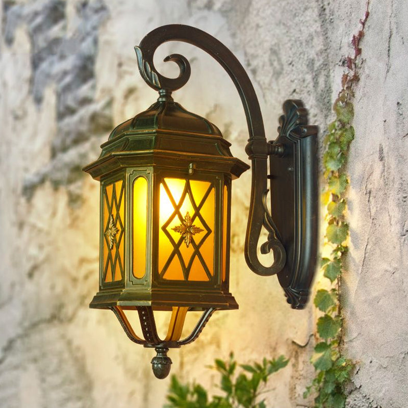 Aluminium Birdcage Wall Lighting Rural 1 Head Outdoor Sconce in Black with Frosted Glass Shade Clearhalo 'Wall Lamps & Sconces' 'Wall Lights' Lighting' 817787