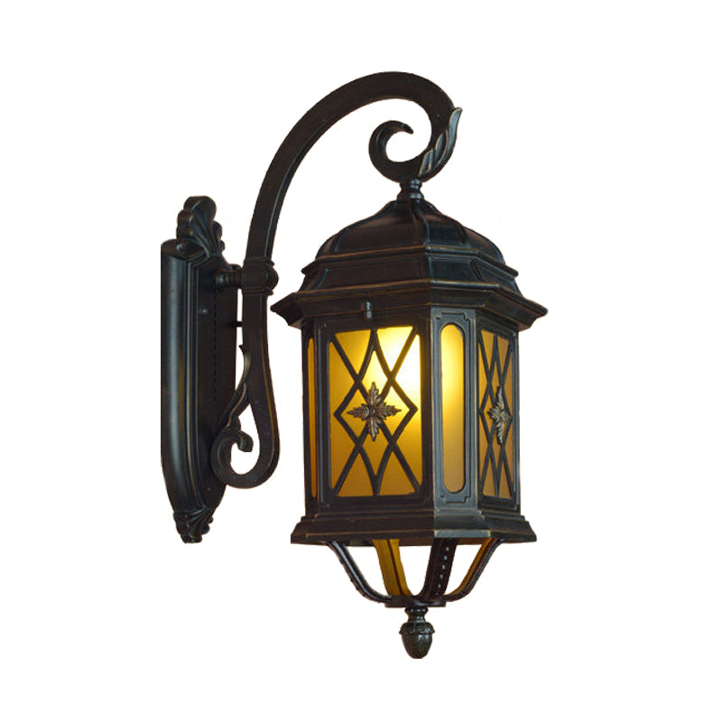 Aluminium Birdcage Wall Lighting Rural 1 Head Outdoor Sconce in Black with Frosted Glass Shade Clearhalo 'Wall Lamps & Sconces' 'Wall Lights' Lighting' 817788