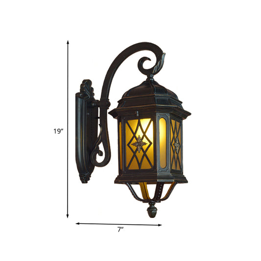 Aluminium Birdcage Wall Lighting Rural 1 Head Outdoor Sconce in Black with Frosted Glass Shade Clearhalo 'Wall Lamps & Sconces' 'Wall Lights' Lighting' 817789