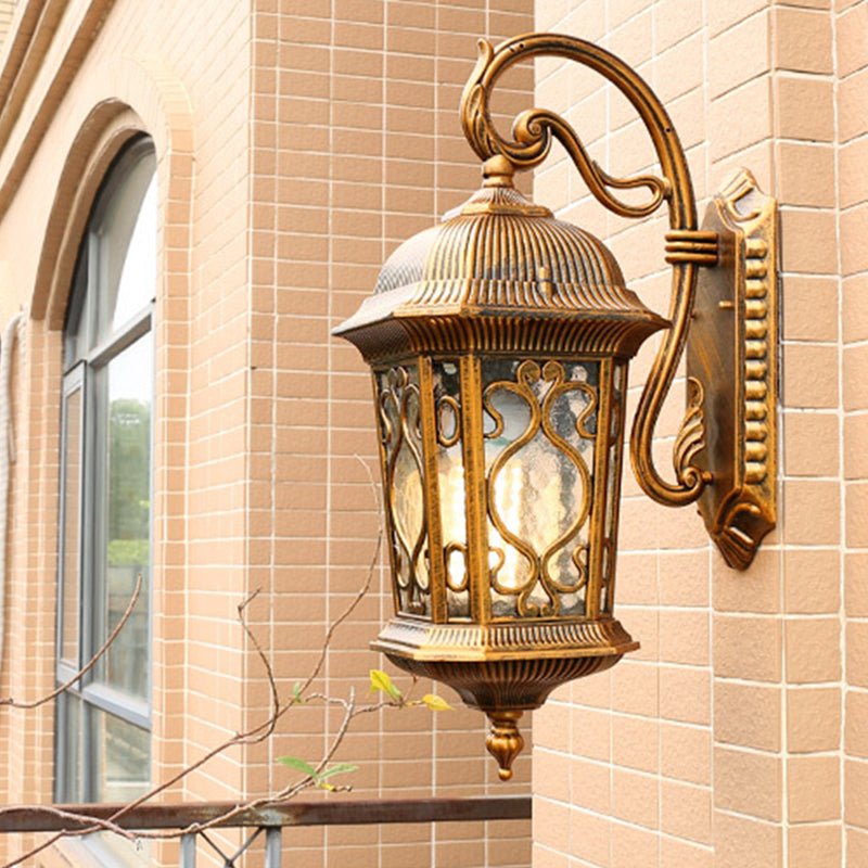 Birdcage Balcony Sconce Wall Light Retro Ripple Glass Single Light Bronze Wall Lamp Fixture Bronze Clearhalo 'Wall Lamps & Sconces' 'Wall Lights' Lighting' 817798