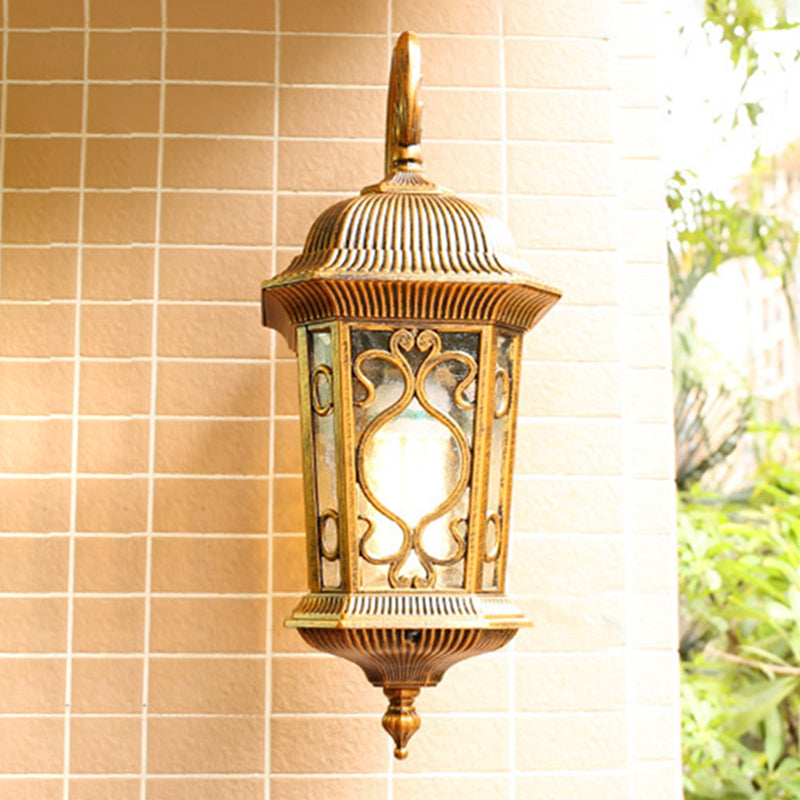 Birdcage Balcony Sconce Wall Light Retro Ripple Glass Single Light Bronze Wall Lamp Fixture Clearhalo 'Wall Lamps & Sconces' 'Wall Lights' Lighting' 817799