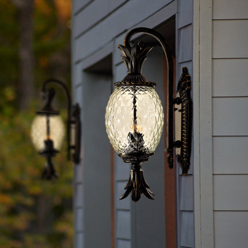 Pineapple Courtyard Sconce Light Countryside Clear Crystal Single Head Black Wall Lighting Black Clearhalo 'Wall Lamps & Sconces' 'Wall Lights' Lighting' 817806