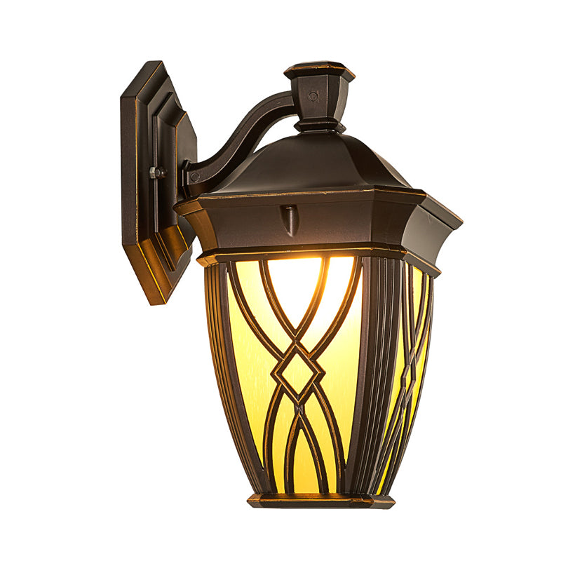 Curved Arm Frosted Glass Sconce Countryside 1 Bulb Outdoor Wall Mounted Lighting in Coffee Clearhalo 'Wall Lamps & Sconces' 'Wall Lights' Lighting' 817811