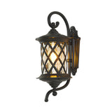 Curling Arm Outdoor Wall Light Rural 1 Head Clear Ripple Glass Black Wall Sconce Lighting Clearhalo 'Wall Lamps & Sconces' 'Wall Lights' Lighting' 817816