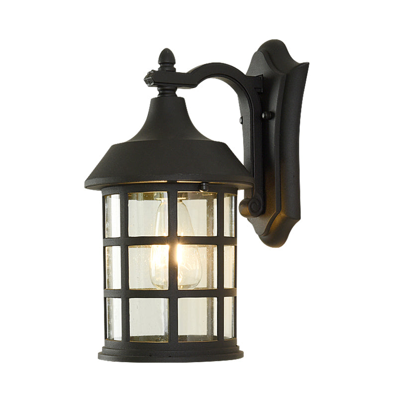 Birdcage Clear Glass Wall Lamp Rural Single Bulb Courtyard Wall Sconce in Black with Metal Frame Clearhalo 'Wall Lamps & Sconces' 'Wall Lights' Lighting' 817820