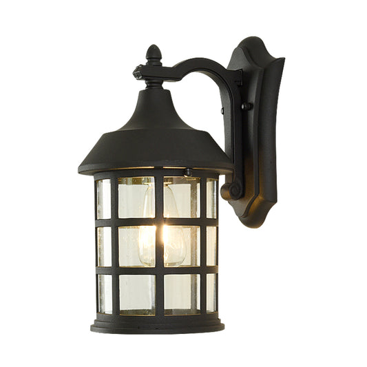 Birdcage Clear Glass Wall Lamp Rural Single Bulb Courtyard Wall Sconce in Black with Metal Frame Clearhalo 'Wall Lamps & Sconces' 'Wall Lights' Lighting' 817820