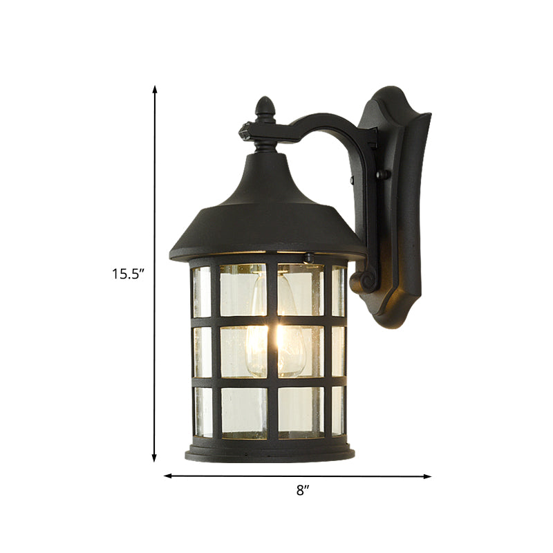 Birdcage Clear Glass Wall Lamp Rural Single Bulb Courtyard Wall Sconce in Black with Metal Frame Clearhalo 'Wall Lamps & Sconces' 'Wall Lights' Lighting' 817821