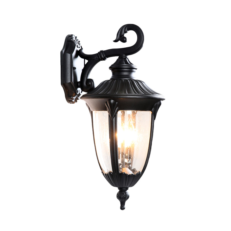 Clear Bubble Glass Black Sconce Urn 1 Head Rustic Wall Lamp Fixture with Curling Arm for Outdoor Clearhalo 'Wall Lamps & Sconces' 'Wall Lights' Lighting' 817832