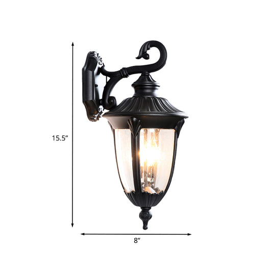 Clear Bubble Glass Black Sconce Urn 1 Head Rustic Wall Lamp Fixture with Curling Arm for Outdoor Clearhalo 'Wall Lamps & Sconces' 'Wall Lights' Lighting' 817833