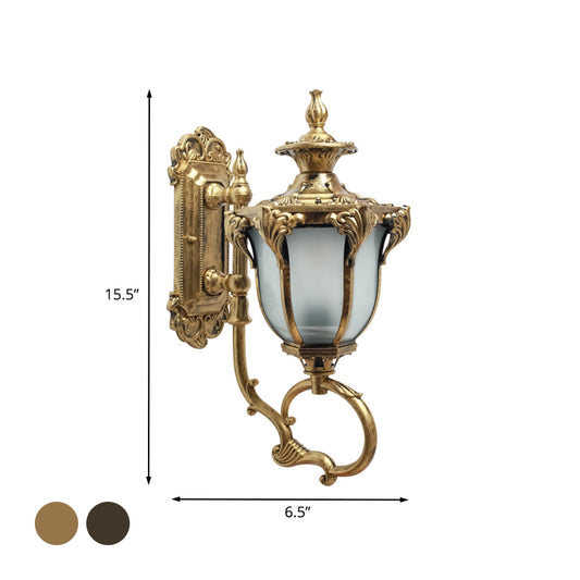 Scrolling Am Metal Wall Lamp Rustic 1 Bulb Outdoor Sconce with Opal Glass Shade in Brass/Coffee Clearhalo 'Wall Lamps & Sconces' 'Wall Lights' Lighting' 817837