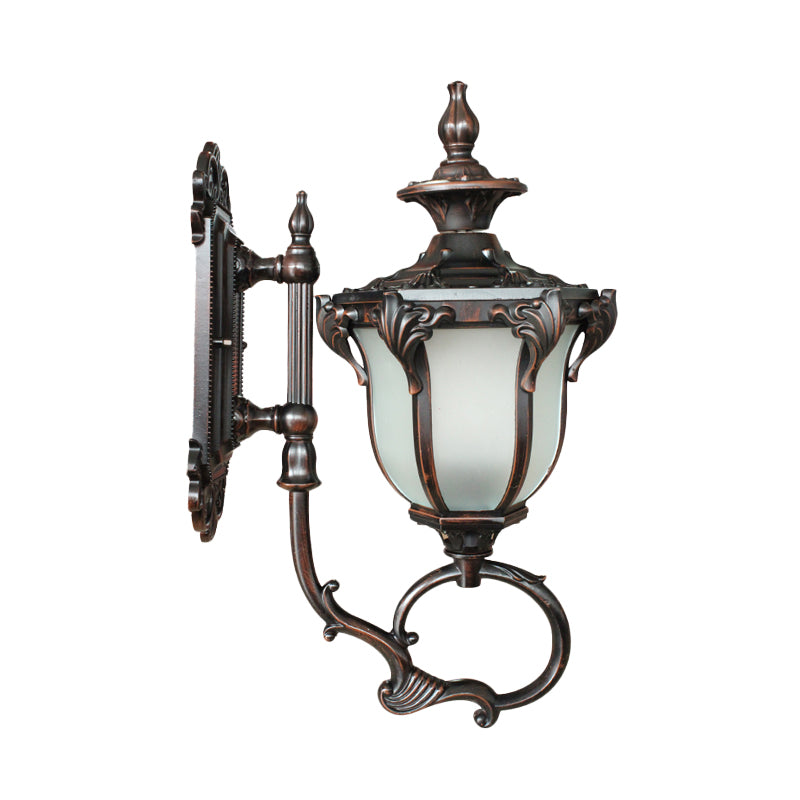 Scrolling Am Metal Wall Lamp Rustic 1 Bulb Outdoor Sconce with Opal Glass Shade in Brass/Coffee Clearhalo 'Wall Lamps & Sconces' 'Wall Lights' Lighting' 817840