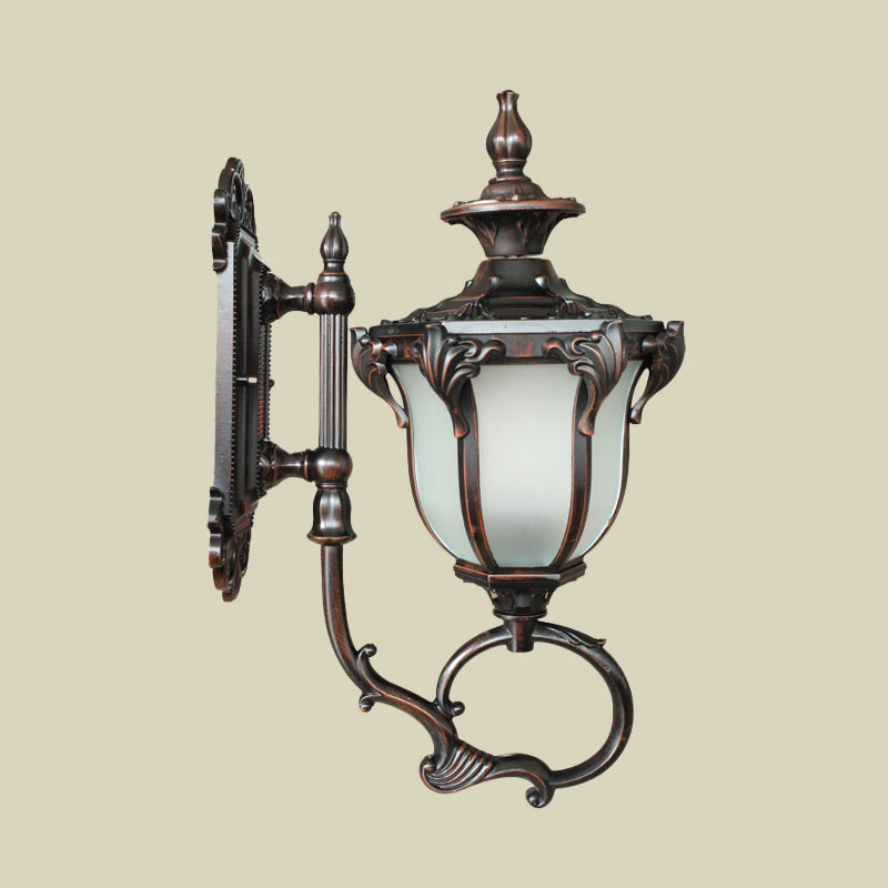 Scrolling Am Metal Wall Lamp Rustic 1 Bulb Outdoor Sconce with Opal Glass Shade in Brass/Coffee Clearhalo 'Wall Lamps & Sconces' 'Wall Lights' Lighting' 817841