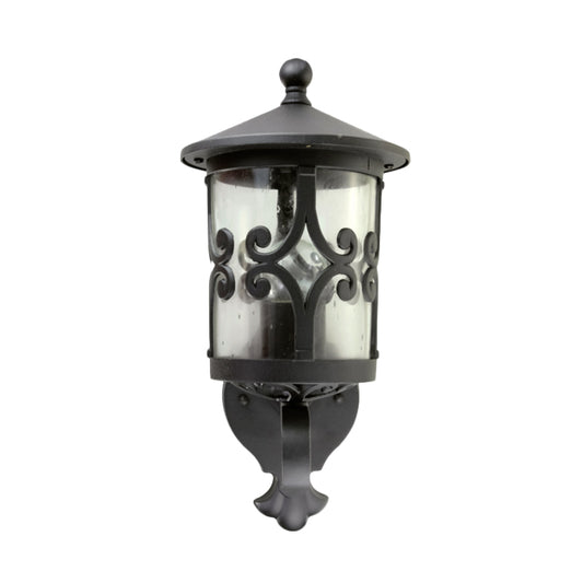 Clear Glass Black Wall Mount Light Lantern Single Bulb Retro Sconce Lamp Fixture for Courtyard Clearhalo 'Wall Lamps & Sconces' 'Wall Lights' Lighting' 817852