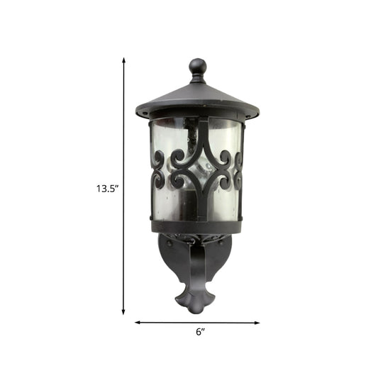 Clear Glass Black Wall Mount Light Lantern Single Bulb Retro Sconce Lamp Fixture for Courtyard Clearhalo 'Wall Lamps & Sconces' 'Wall Lights' Lighting' 817853