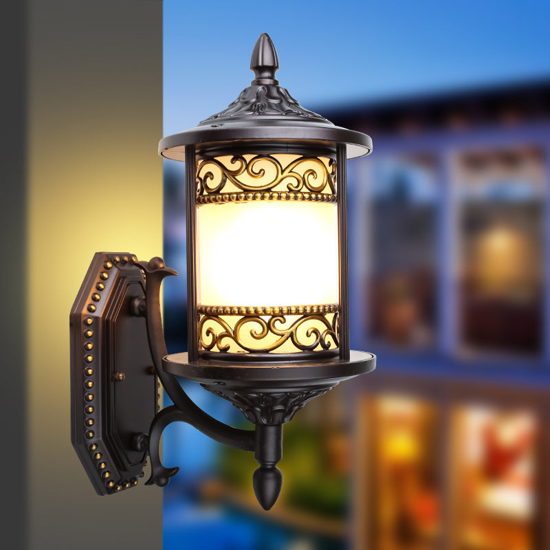 Swoop Opal Glass Sconce Lamp Countryside Single Head Courtyard Wall Light in Dark Coffee Dark Coffee Clearhalo 'Wall Lamps & Sconces' 'Wall Lights' Lighting' 817854