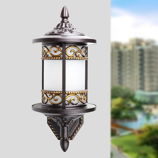 Swoop Opal Glass Sconce Lamp Countryside Single Head Courtyard Wall Light in Dark Coffee Clearhalo 'Wall Lamps & Sconces' 'Wall Lights' Lighting' 817855