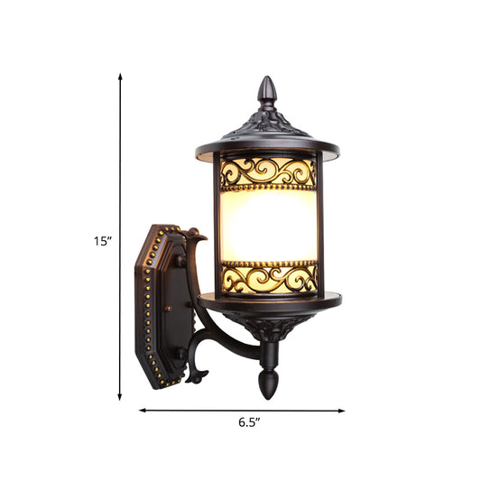 Swoop Opal Glass Sconce Lamp Countryside Single Head Courtyard Wall Light in Dark Coffee Clearhalo 'Wall Lamps & Sconces' 'Wall Lights' Lighting' 817857