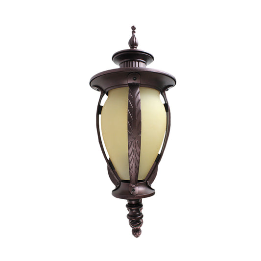 Urn-Shaped Courtyard Sconce Light Countryside Yellow Glass Single Bulb Dark Coffee Wall Lamp Clearhalo 'Wall Lamps & Sconces' 'Wall Lights' Lighting' 817860