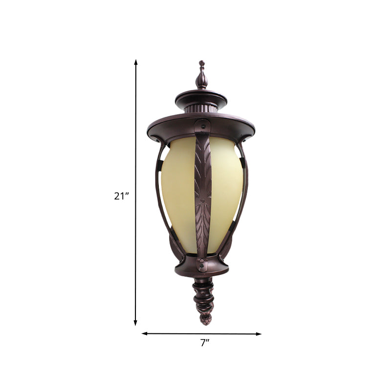 Urn-Shaped Courtyard Sconce Light Countryside Yellow Glass Single Bulb Dark Coffee Wall Lamp Clearhalo 'Wall Lamps & Sconces' 'Wall Lights' Lighting' 817861