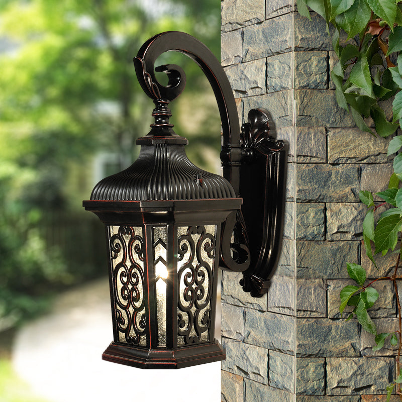 Metal Black Wall Mount Lighting Lantern Single Head Lodge Wall Lamp Fixture for Courtyard, Up/Down Black Down Clearhalo 'Wall Lamps & Sconces' 'Wall Lights' Lighting' 817870