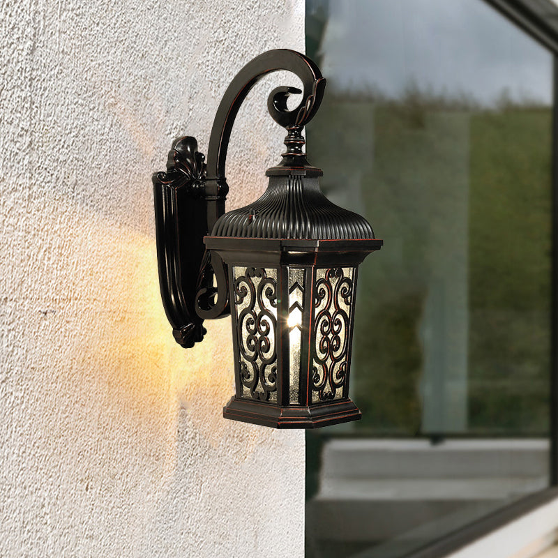 Metal Black Wall Mount Lighting Lantern Single Head Lodge Wall Lamp Fixture for Courtyard, Up/Down Clearhalo 'Wall Lamps & Sconces' 'Wall Lights' Lighting' 817871