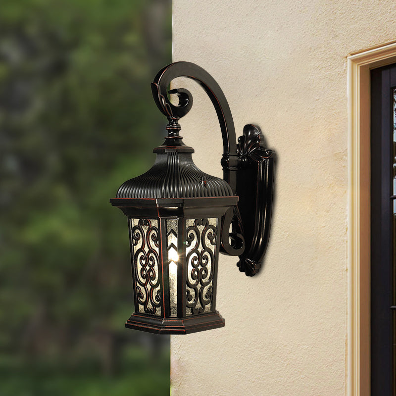 Metal Black Wall Mount Lighting Lantern Single Head Lodge Wall Lamp Fixture for Courtyard, Up/Down Clearhalo 'Wall Lamps & Sconces' 'Wall Lights' Lighting' 817872