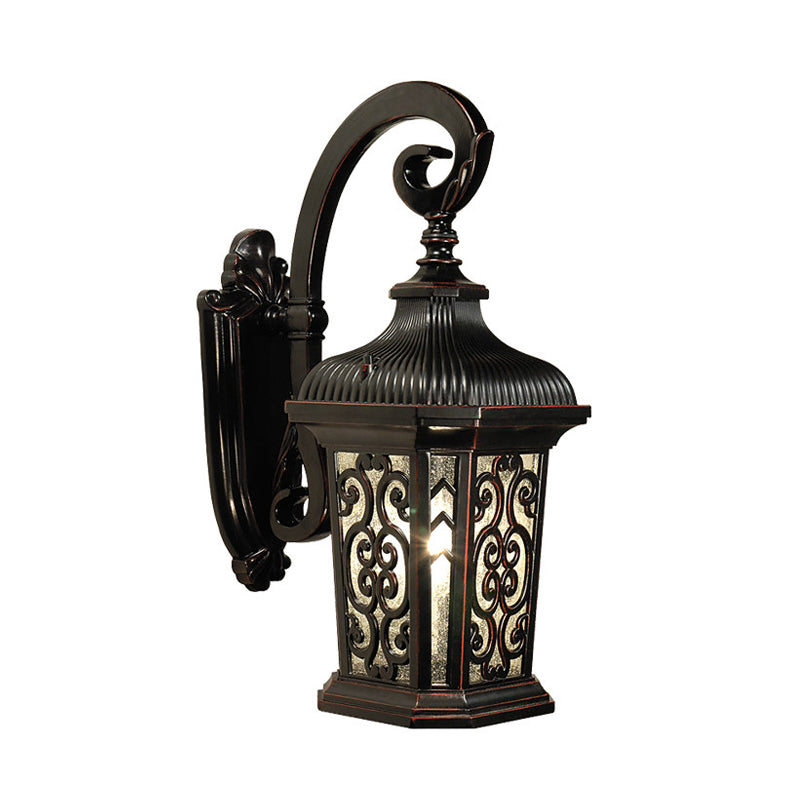 Metal Black Wall Mount Lighting Lantern Single Head Lodge Wall Lamp Fixture for Courtyard, Up/Down Clearhalo 'Wall Lamps & Sconces' 'Wall Lights' Lighting' 817873