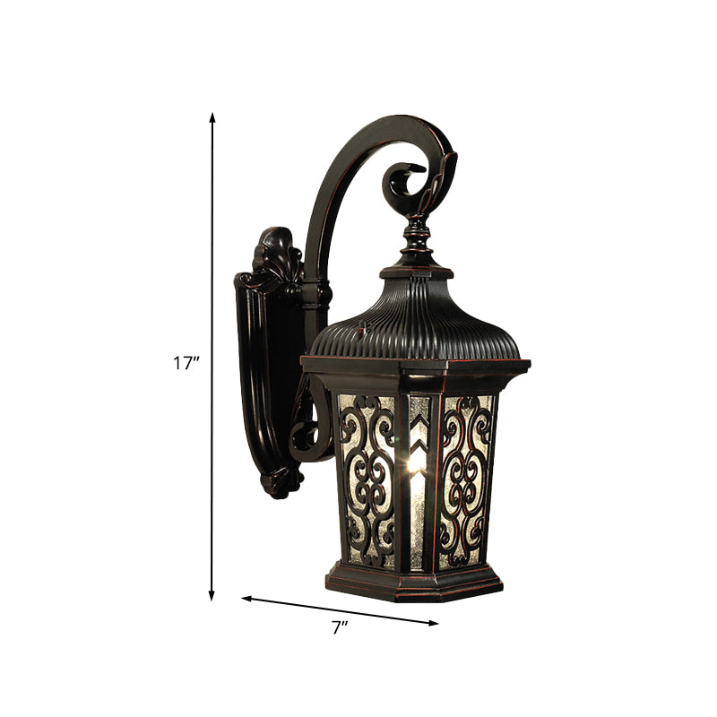 Metal Black Wall Mount Lighting Lantern Single Head Lodge Wall Lamp Fixture for Courtyard, Up/Down Clearhalo 'Wall Lamps & Sconces' 'Wall Lights' Lighting' 817874