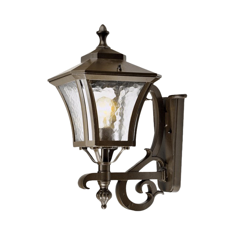 Dark Coffee Lantern Sconce Light Retro Clear Water Glass Single Bulb Outdoor Wall Lamp, Up/Down Clearhalo 'Wall Lamps & Sconces' 'Wall Lights' Lighting' 817876