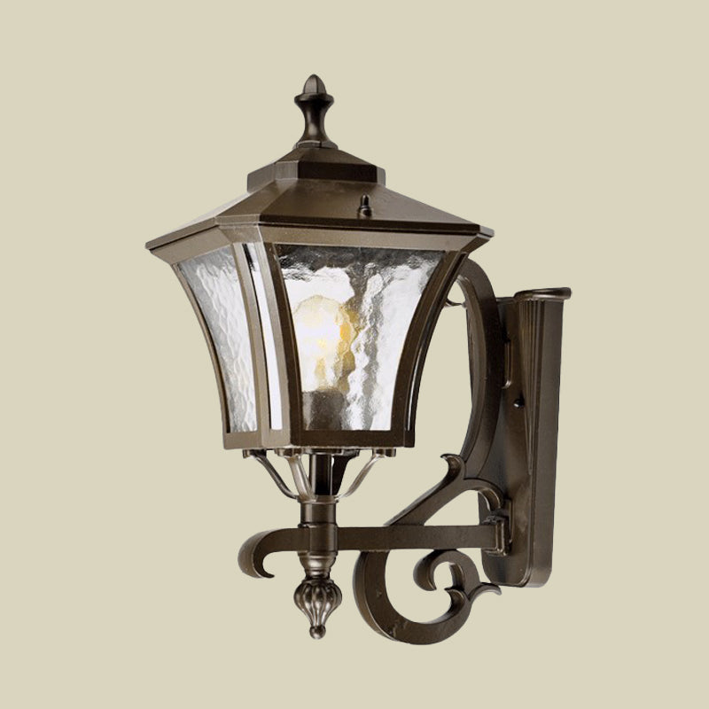 Dark Coffee Lantern Sconce Light Retro Clear Water Glass Single Bulb Outdoor Wall Lamp, Up/Down Clearhalo 'Wall Lamps & Sconces' 'Wall Lights' Lighting' 817877