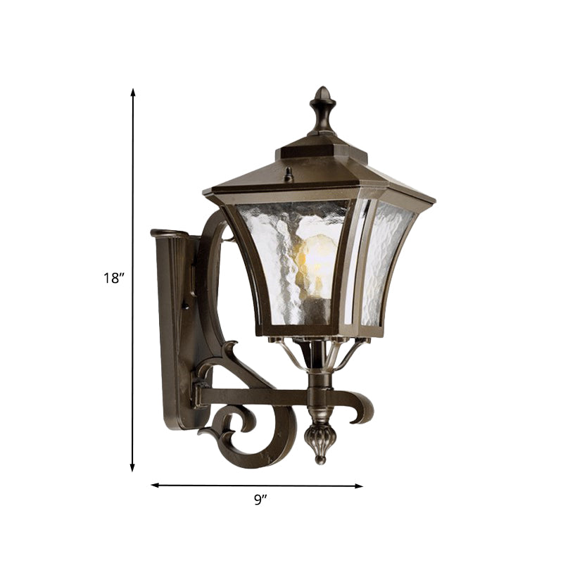 Dark Coffee Lantern Sconce Light Retro Clear Water Glass Single Bulb Outdoor Wall Lamp, Up/Down Clearhalo 'Wall Lamps & Sconces' 'Wall Lights' Lighting' 817878