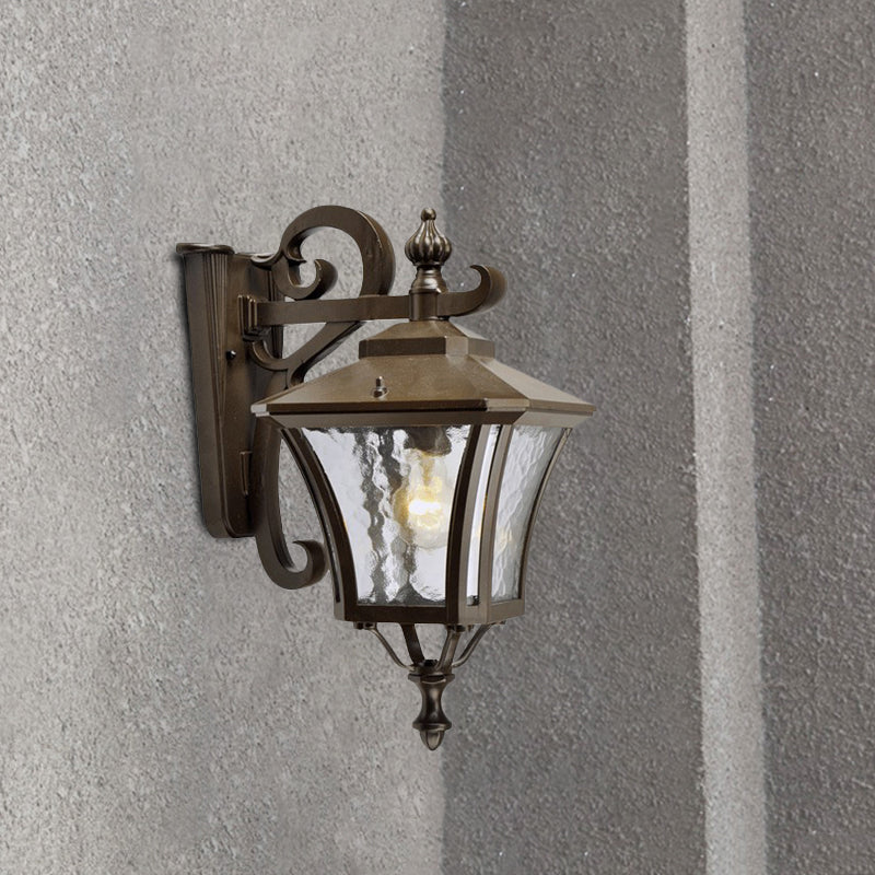 Dark Coffee Lantern Sconce Light Retro Clear Water Glass Single Bulb Outdoor Wall Lamp, Up/Down Clearhalo 'Wall Lamps & Sconces' 'Wall Lights' Lighting' 817880