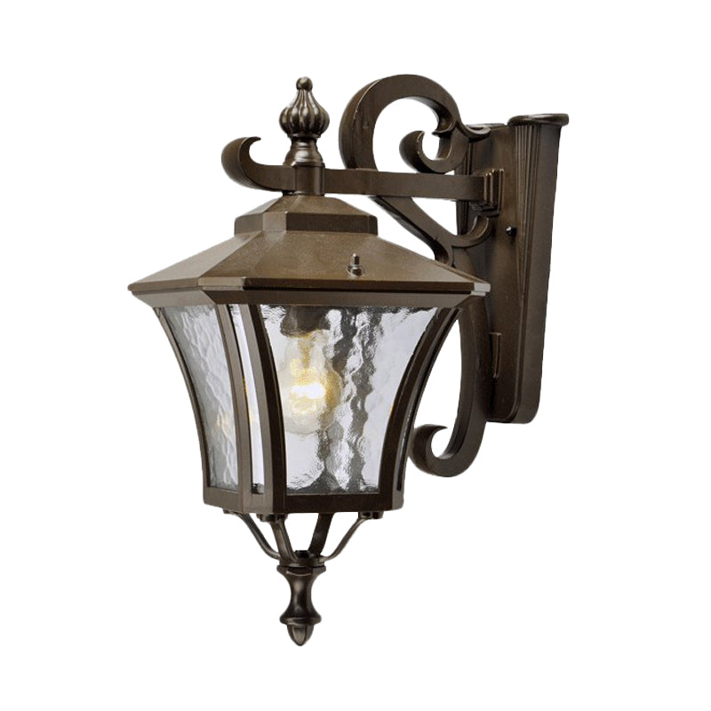 Dark Coffee Lantern Sconce Light Retro Clear Water Glass Single Bulb Outdoor Wall Lamp, Up/Down Clearhalo 'Wall Lamps & Sconces' 'Wall Lights' Lighting' 817881