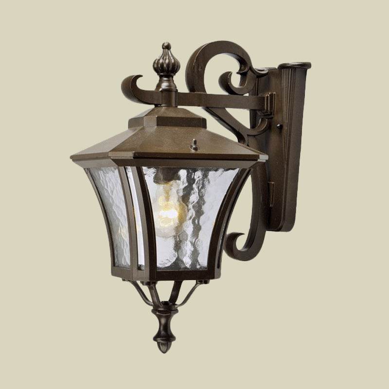 Dark Coffee Lantern Sconce Light Retro Clear Water Glass Single Bulb Outdoor Wall Lamp, Up/Down Clearhalo 'Wall Lamps & Sconces' 'Wall Lights' Lighting' 817882