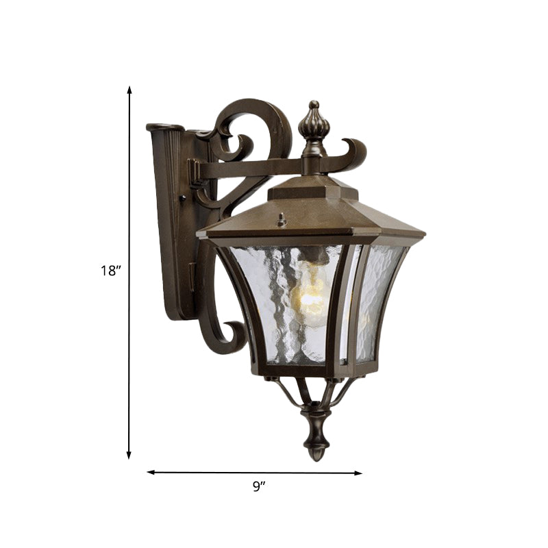 Dark Coffee Lantern Sconce Light Retro Clear Water Glass Single Bulb Outdoor Wall Lamp, Up/Down Clearhalo 'Wall Lamps & Sconces' 'Wall Lights' Lighting' 817883