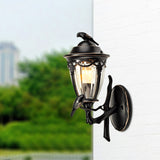 Clear Glass Urn Wall Sconce Countryside 1 Light Patio Wall Lighting in Black with Bird Decor Clearhalo 'Wall Lamps & Sconces' 'Wall Lights' Lighting' 817889