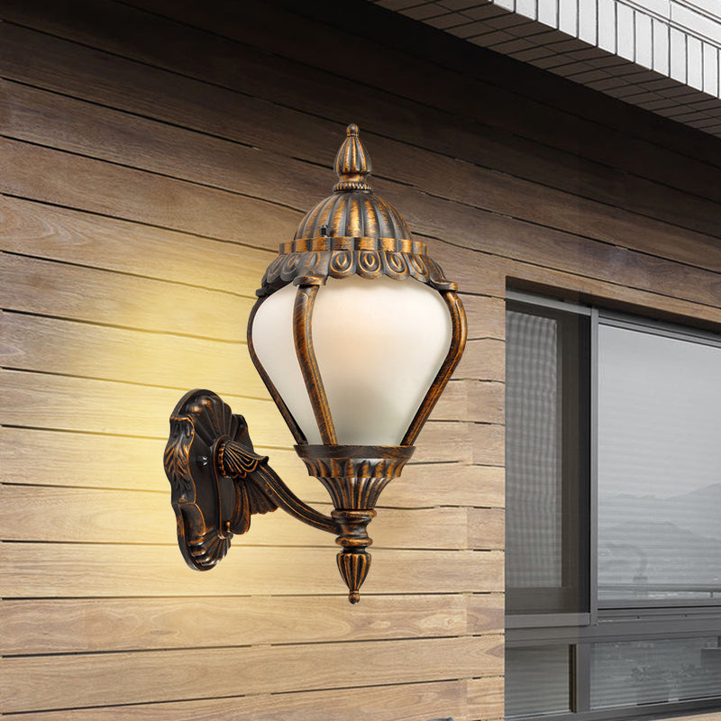 Frosted Glass Bronze Wall Lighting Lantern Single Bulb Rustic Wall Sconce Light Fixture for Outdoor, Up/Down Bronze Up Clearhalo 'Wall Lamps & Sconces' 'Wall Lights' Lighting' 817892