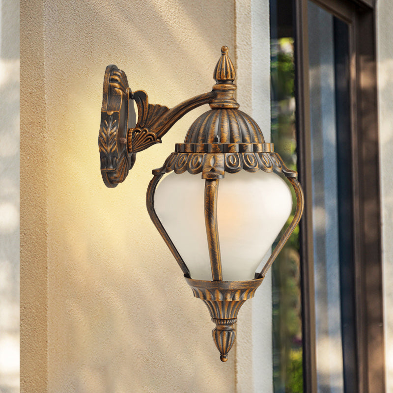 Frosted Glass Bronze Wall Lighting Lantern Single Bulb Rustic Wall Sconce Light Fixture for Outdoor, Up/Down Bronze Down Clearhalo 'Wall Lamps & Sconces' 'Wall Lights' Lighting' 817896