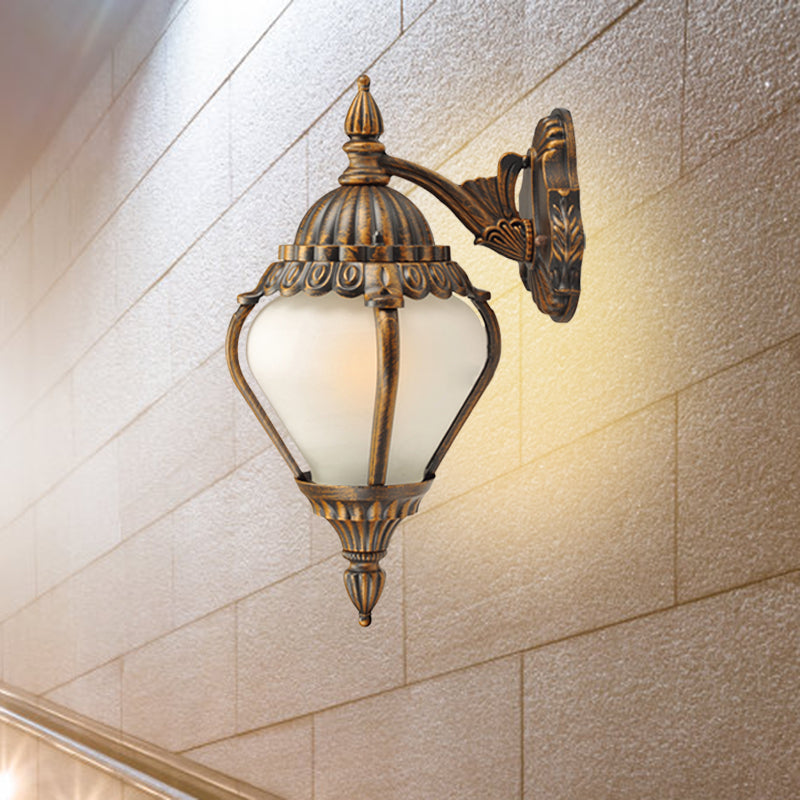 Frosted Glass Bronze Wall Lighting Lantern Single Bulb Rustic Wall Sconce Light Fixture for Outdoor, Up/Down Clearhalo 'Wall Lamps & Sconces' 'Wall Lights' Lighting' 817898