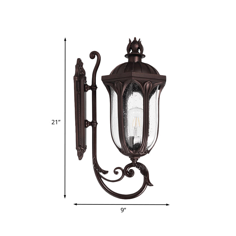 Swooping Arm Seedy Glass Sconce Lodge 1-Head Courtyard Wall Light Fixture in Dark Coffee Clearhalo 'Wall Lamps & Sconces' 'Wall Lights' Lighting' 817908