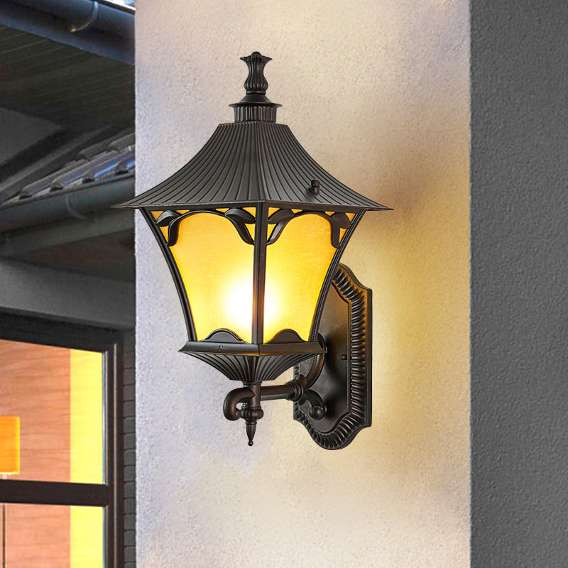 Straight Arm Outdoor Sconce Lamp Rural Yellow Glass 1-Light Wall Mounted Light Fixture Clearhalo 'Wall Lamps & Sconces' 'Wall Lights' Lighting' 817910