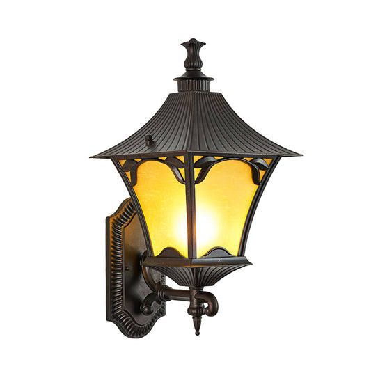 Straight Arm Outdoor Sconce Lamp Rural Yellow Glass 1-Light Wall Mounted Light Fixture Clearhalo 'Wall Lamps & Sconces' 'Wall Lights' Lighting' 817911