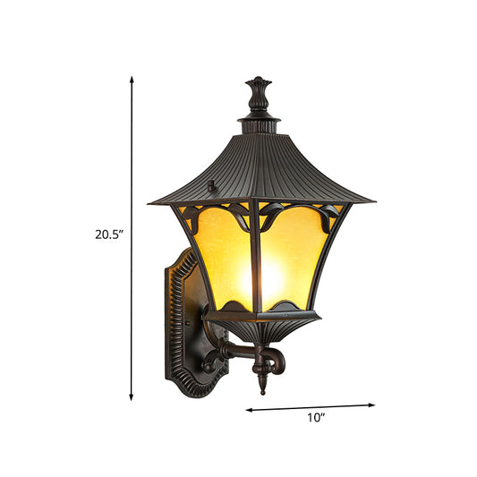 Straight Arm Outdoor Sconce Lamp Rural Yellow Glass 1-Light Wall Mounted Light Fixture Clearhalo 'Wall Lamps & Sconces' 'Wall Lights' Lighting' 817912