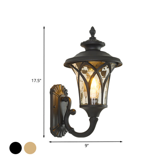 Arch Water Glass Wall Light Rural 1-Head Courtyard Wall Sconce Lighting Fixture in Black/Bronze Clearhalo 'Wall Lamps & Sconces' 'Wall Lights' Lighting' 817916