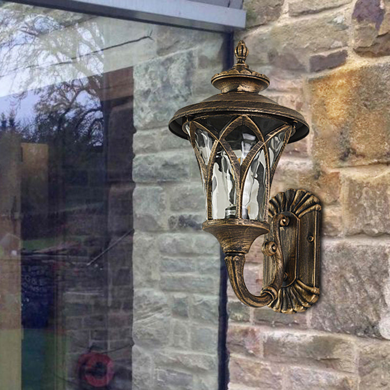 Arch Water Glass Wall Light Rural 1-Head Courtyard Wall Sconce Lighting Fixture in Black/Bronze Clearhalo 'Wall Lamps & Sconces' 'Wall Lights' Lighting' 817918