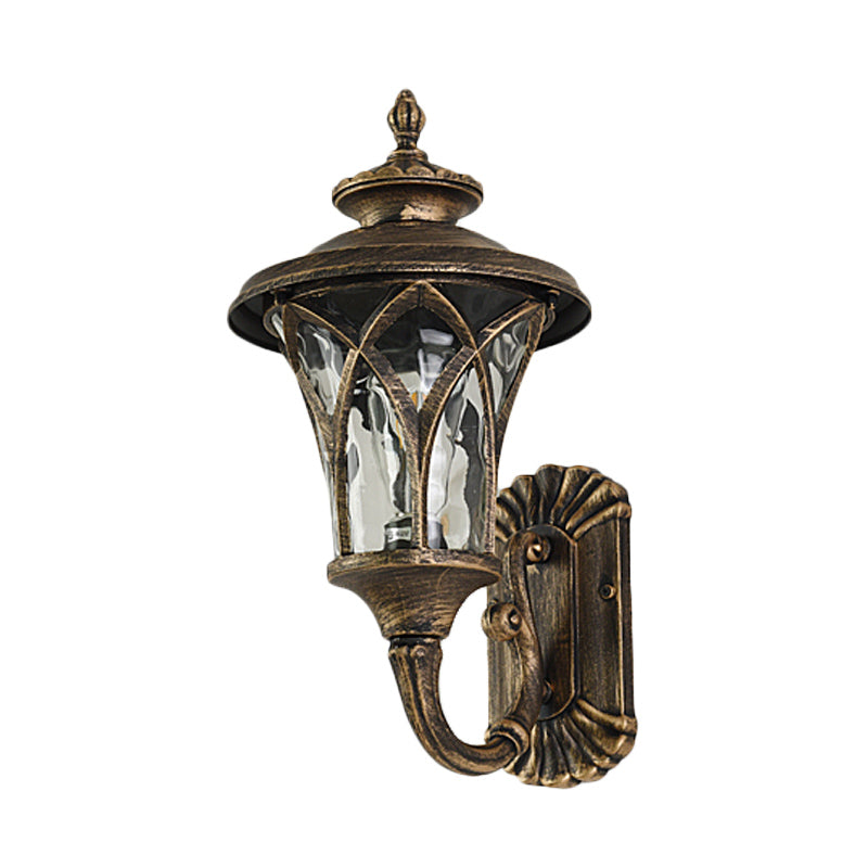 Arch Water Glass Wall Light Rural 1-Head Courtyard Wall Sconce Lighting Fixture in Black/Bronze Clearhalo 'Wall Lamps & Sconces' 'Wall Lights' Lighting' 817919